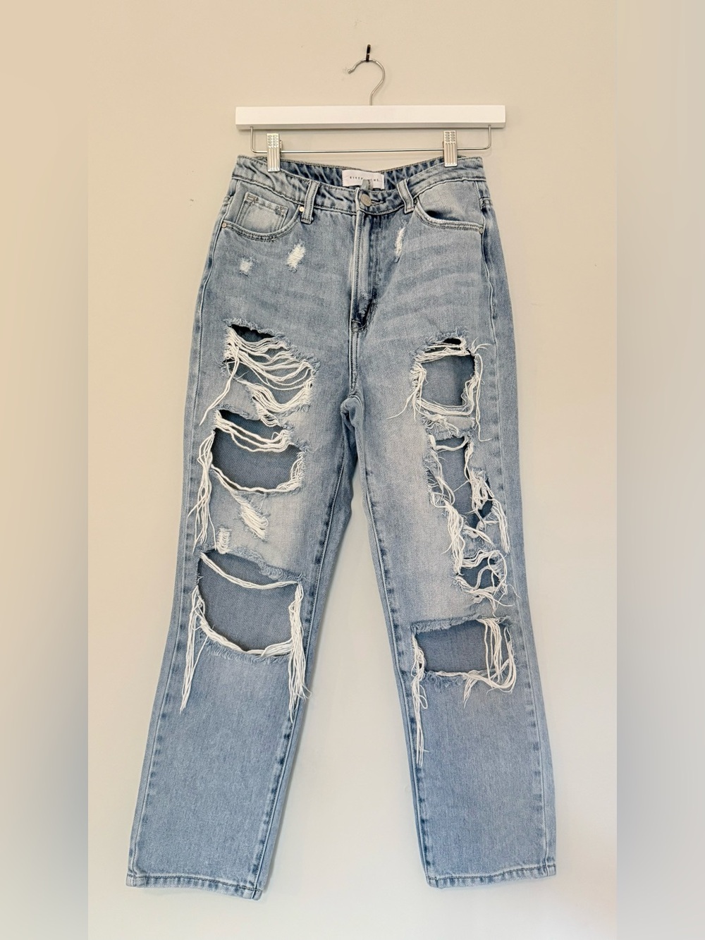 RISEN Light Wash Distressed Straight Leg Jeans